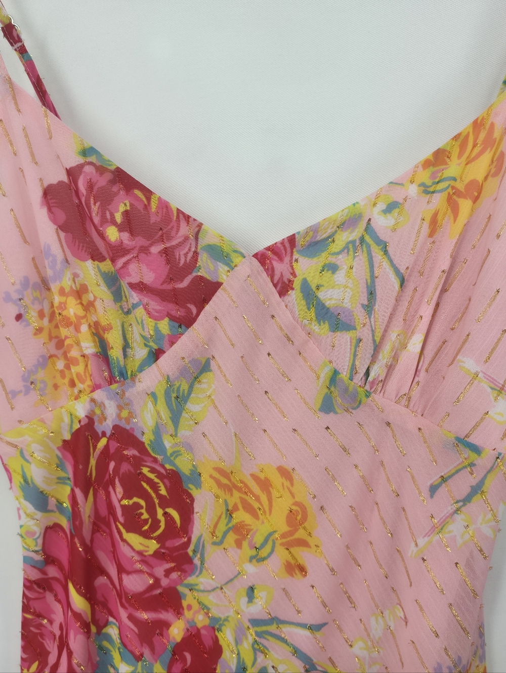 Betsey Johnson Pink Floral Maxi Dress M Sweetheart Sheer Layered Romantic - Picture 4 of 16